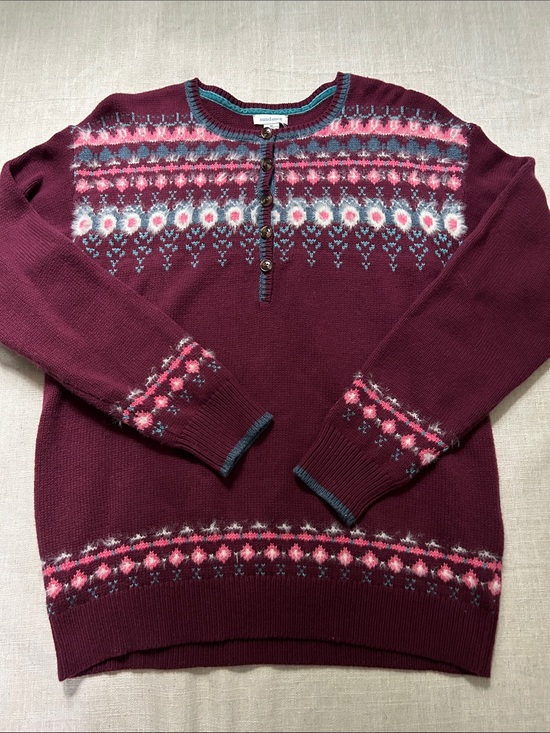 Sundance Sweaters - Sundance Fair Isle Sweater Burgundy Women's M Half Button Cotton Snowflake